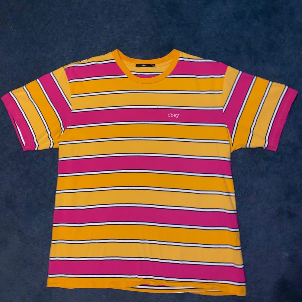 OBEY STRIPED T-SHIRT